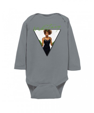 Whitney Houston Long Sleeve Bodysuit | 1987 Green Glove Photo Triangle Design Bodysuit $6.47 Shirts