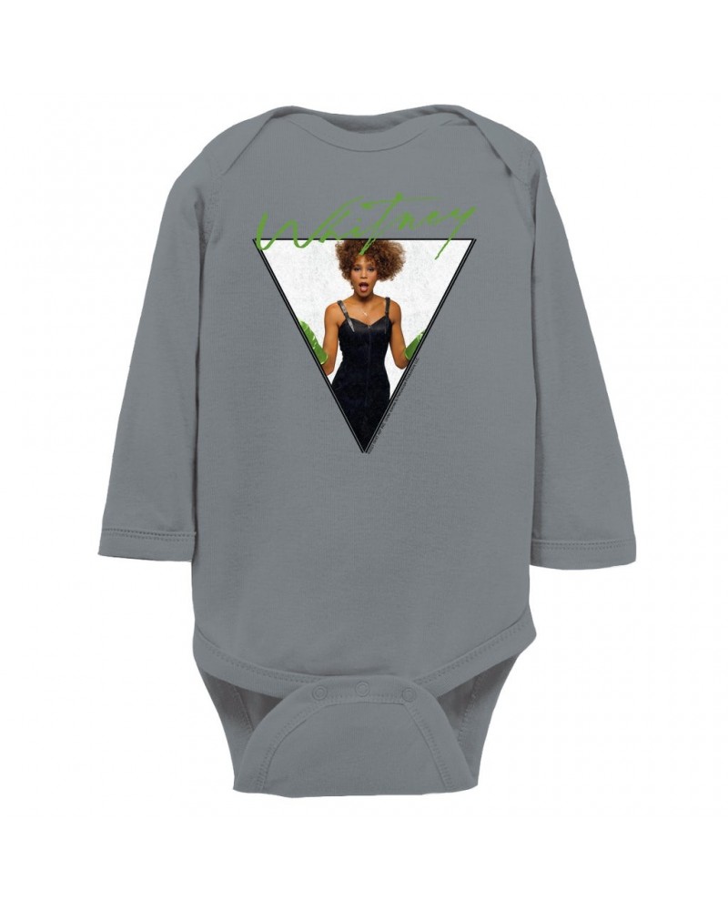 Whitney Houston Long Sleeve Bodysuit | 1987 Green Glove Photo Triangle Design Bodysuit $6.47 Shirts