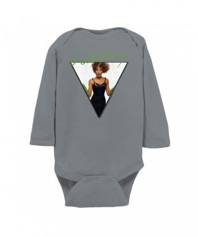 Whitney Houston Long Sleeve Bodysuit | 1987 Green Glove Photo Triangle Design Bodysuit $6.47 Shirts