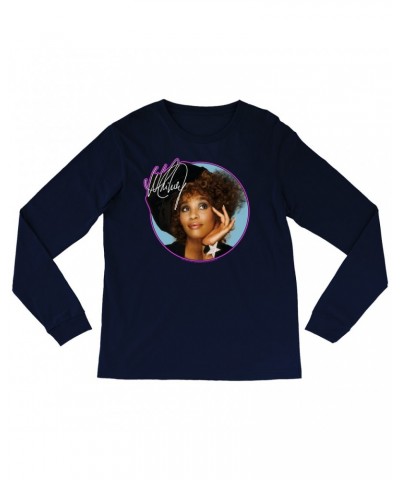 Whitney Houston Long Sleeve Shirt | Whitney Signature Album Photo Pink Image Shirt $10.99 Shirts