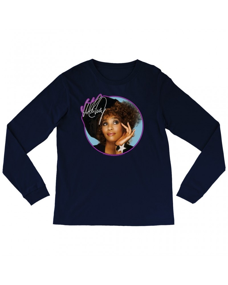 Whitney Houston Long Sleeve Shirt | Whitney Signature Album Photo Pink Image Shirt $10.99 Shirts