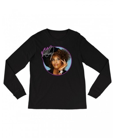 Whitney Houston Long Sleeve Shirt | Whitney Signature Album Photo Pink Image Shirt $10.99 Shirts