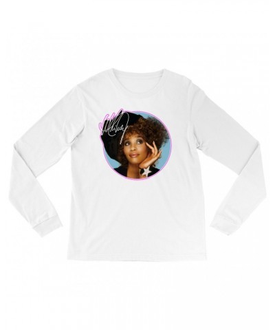 Whitney Houston Long Sleeve Shirt | Whitney Signature Album Photo Pink Image Shirt $10.99 Shirts