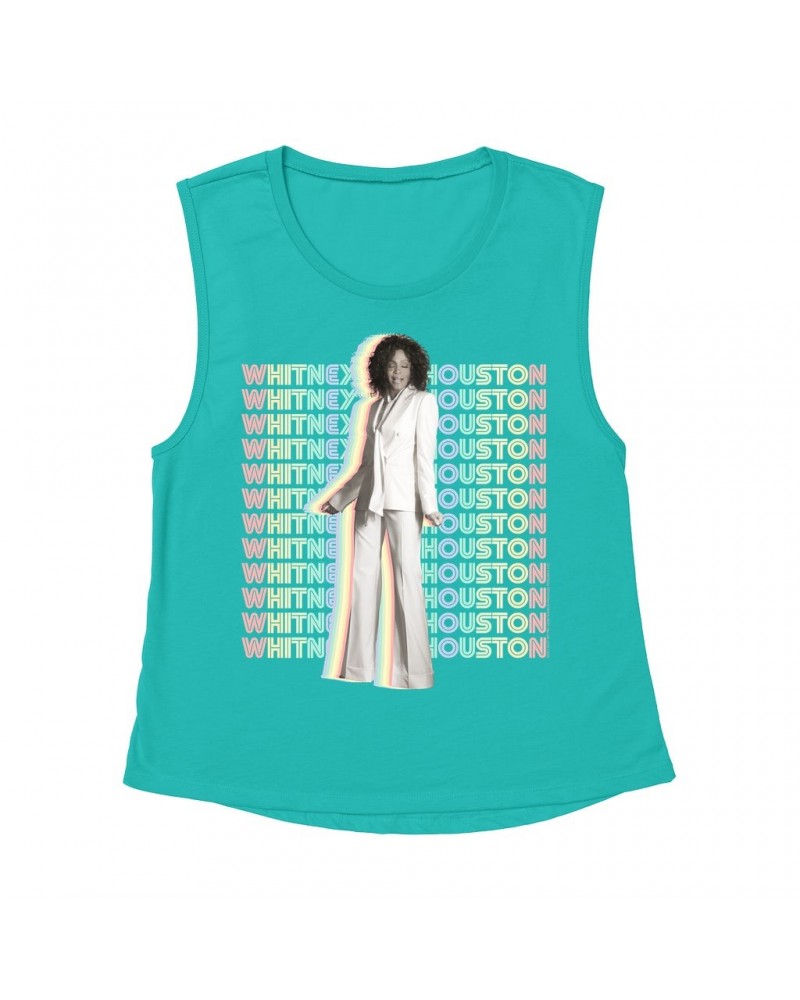 Whitney Houston Ladies' Muscle Tank Top | Nothing But Love Pastel Rainbow Album Photo Image Shirt $9.35 Shirts