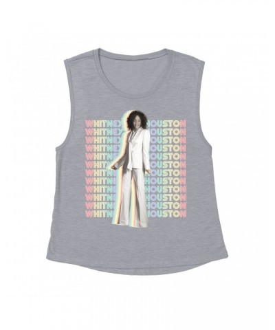 Whitney Houston Ladies' Muscle Tank Top | Nothing But Love Pastel Rainbow Album Photo Image Shirt $9.35 Shirts