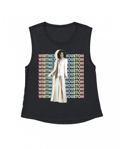 Whitney Houston Ladies' Muscle Tank Top | Nothing But Love Pastel Rainbow Album Photo Image Shirt $9.35 Shirts