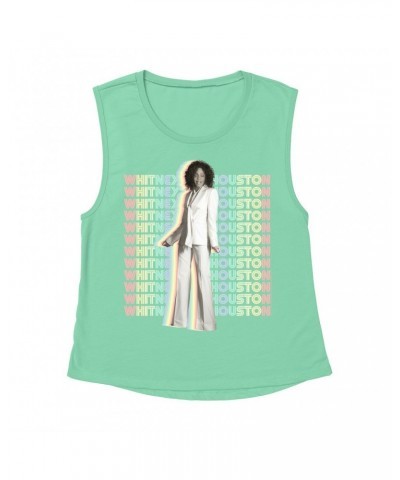 Whitney Houston Ladies' Muscle Tank Top | Nothing But Love Pastel Rainbow Album Photo Image Shirt $9.35 Shirts