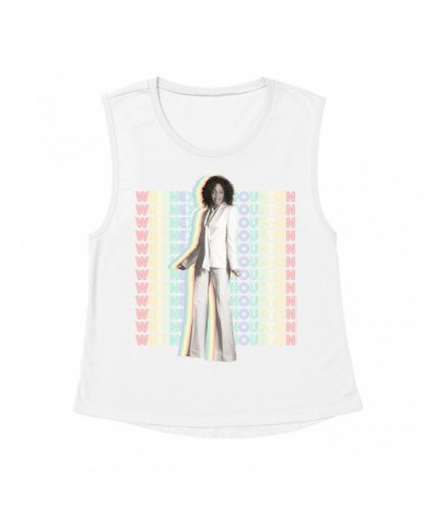 Whitney Houston Ladies' Muscle Tank Top | Nothing But Love Pastel Rainbow Album Photo Image Shirt $9.35 Shirts