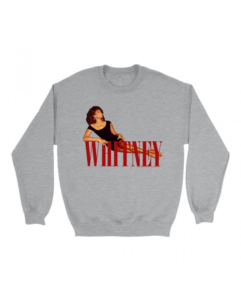 Whitney Houston Sweatshirt | Whitney Laying On Logo Red Sweatshirt $13.79 Sweatshirts