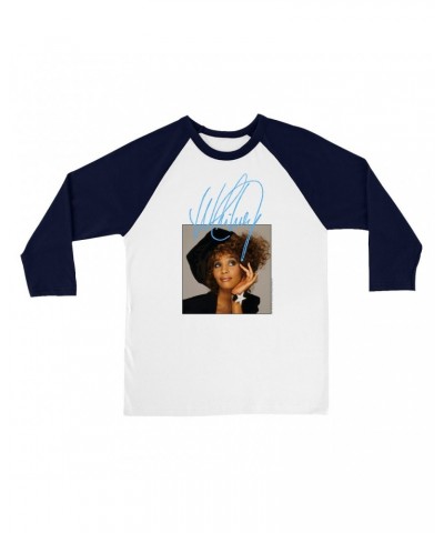 Whitney Houston 3/4 Sleeve Baseball Tee | Whitney Star Photoshoot With True Blue Signature Shirt $5.27 Shirts