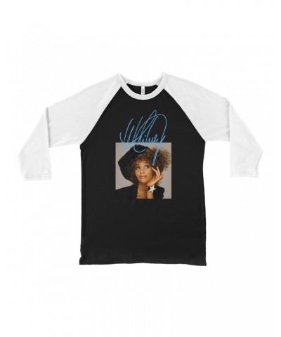 Whitney Houston 3/4 Sleeve Baseball Tee | Whitney Star Photoshoot With True Blue Signature Shirt $5.27 Shirts