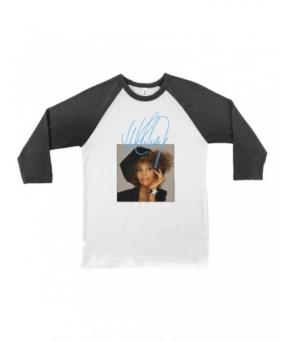 Whitney Houston 3/4 Sleeve Baseball Tee | Whitney Star Photoshoot With True Blue Signature Shirt $5.27 Shirts