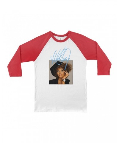 Whitney Houston 3/4 Sleeve Baseball Tee | Whitney Star Photoshoot With True Blue Signature Shirt $5.27 Shirts