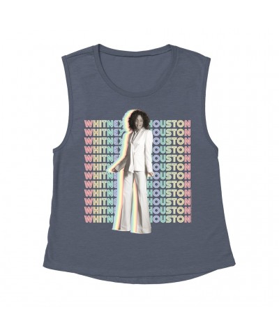 Whitney Houston Ladies' Muscle Tank Top | Nothing But Love Pastel Rainbow Album Photo Image Shirt $9.35 Shirts